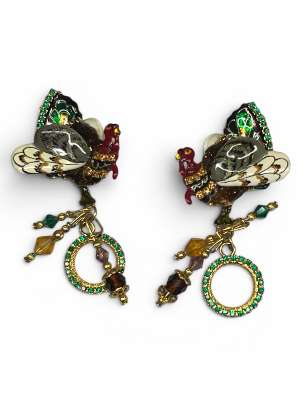 Lunch at the Ritz “talkin turkeys” Earrings Clip on Vintage 2-1/2” Enamel